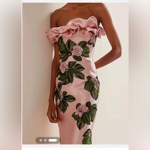 Beautiful pink and green strapless dress